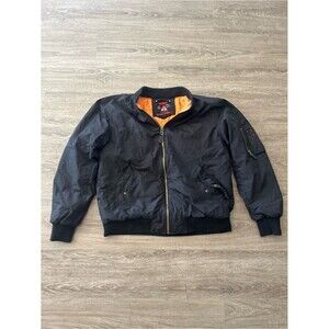 Spire Bomber Flight Jacket Mens 2XL Black MA-1 Orange Quilted Lined Full Zip